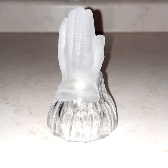 Vintage Emson Frosted Glass Crystal Dinner Bell Praying Hands - Picture 4 of 8